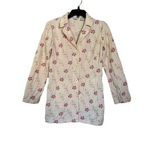 J. Jill Women's Beige Duster Embroidered Floral Button Up Jacket Sz 4 100%Cotton